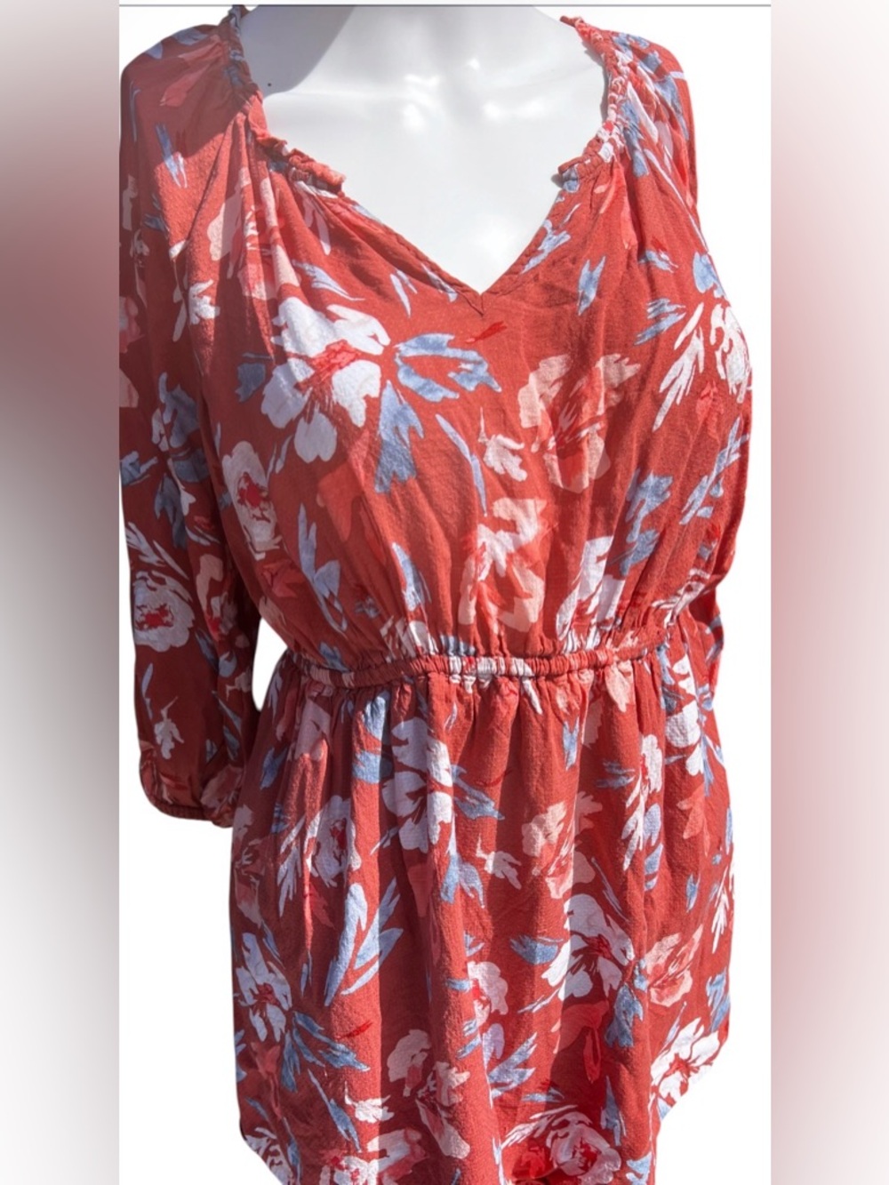 Isabelle Floral V-Neck Tunic Dress in Coral. Maternity. Size S.